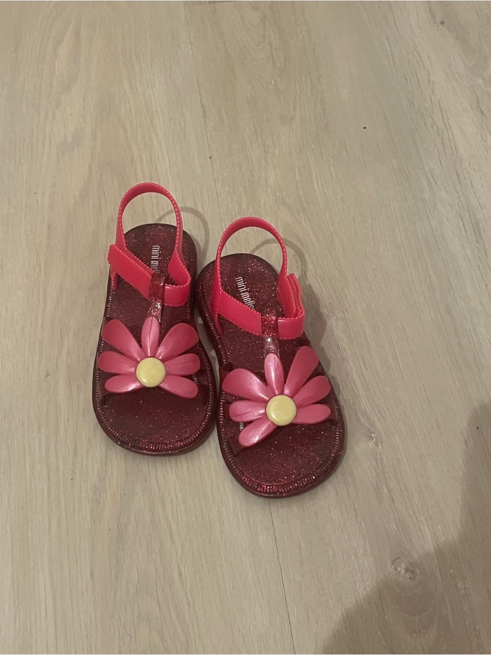 Mini Melissa Pink Flower Jelly Sandals with Yellow Center